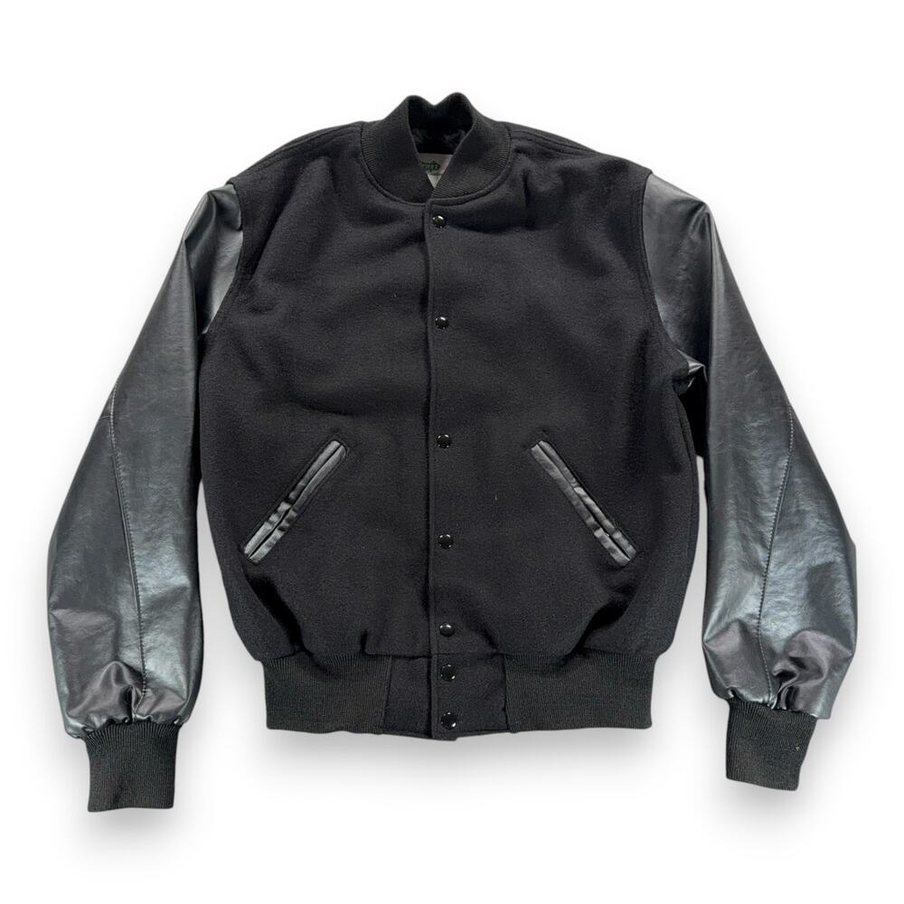 Vintage Varsity Jacket Adult Medium Black Wool Vinyl Bomber Letterman USA 90s